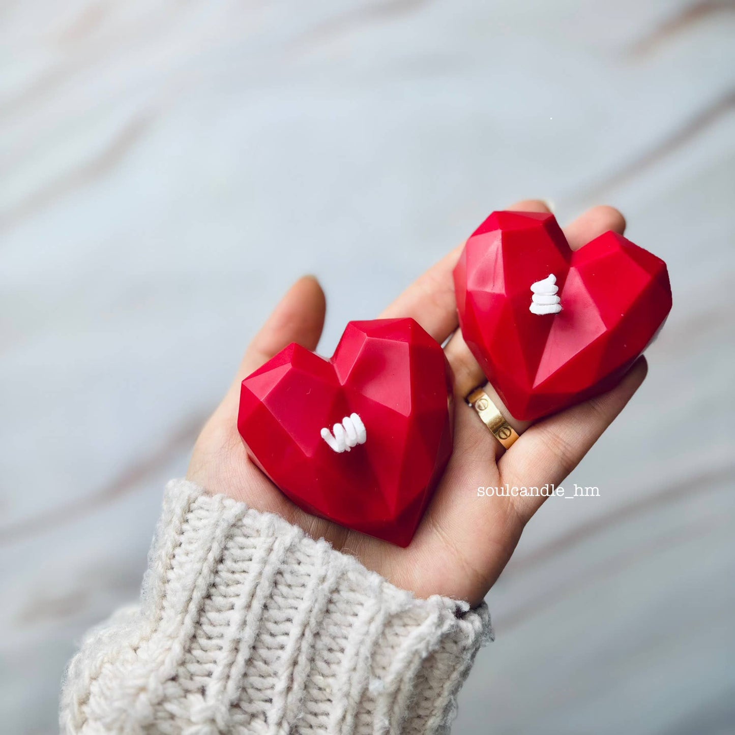 Rødt Hjerte Lys – Håndlavet sojalys med 3D-effekt