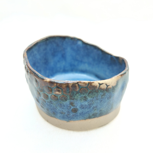 Blå skåle med slange-mønster – tre skønheder i hver sin størrelse