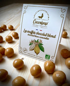 Knasende chokoladekugler med karameliseret hvid chokolade