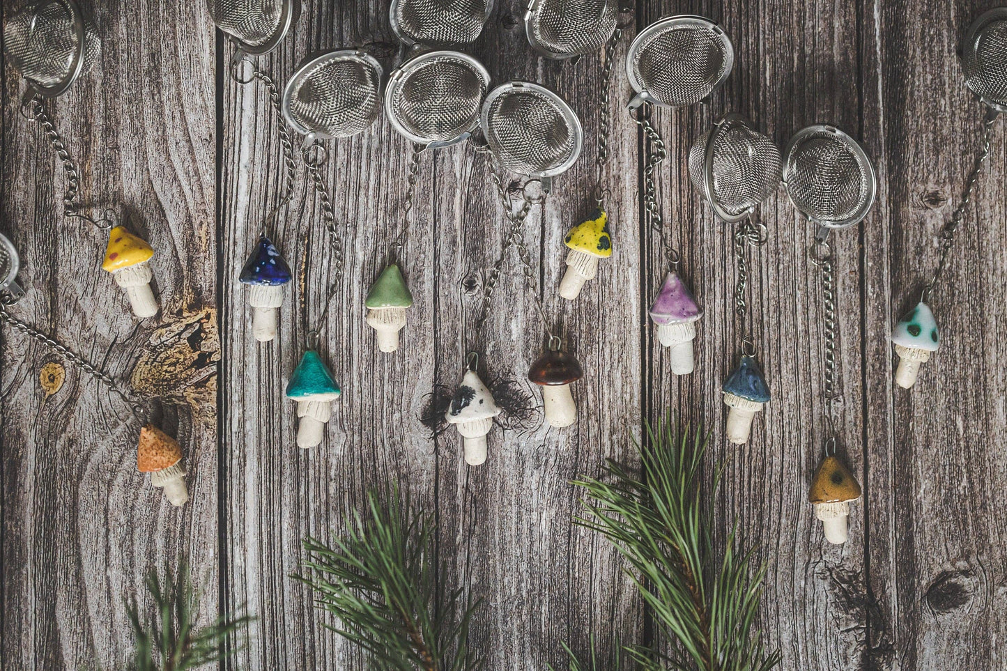 Håndlavet teæg med keramisk blå/gul svamp 🍄‍🟫