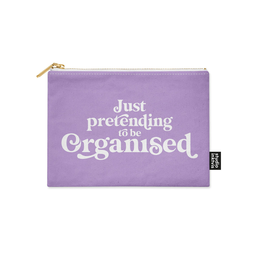Makeup pung med lynlås “Just Pretending To Be Organized” – lys lilla canvas pouch