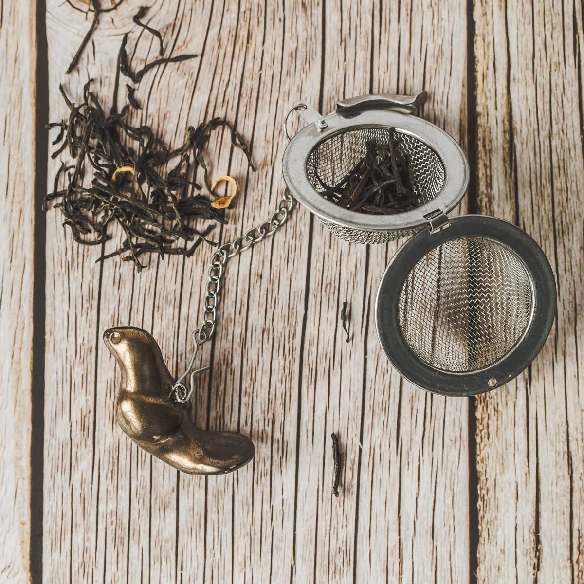 Håndlavet teæg med keramisk bronze fugl 🐓