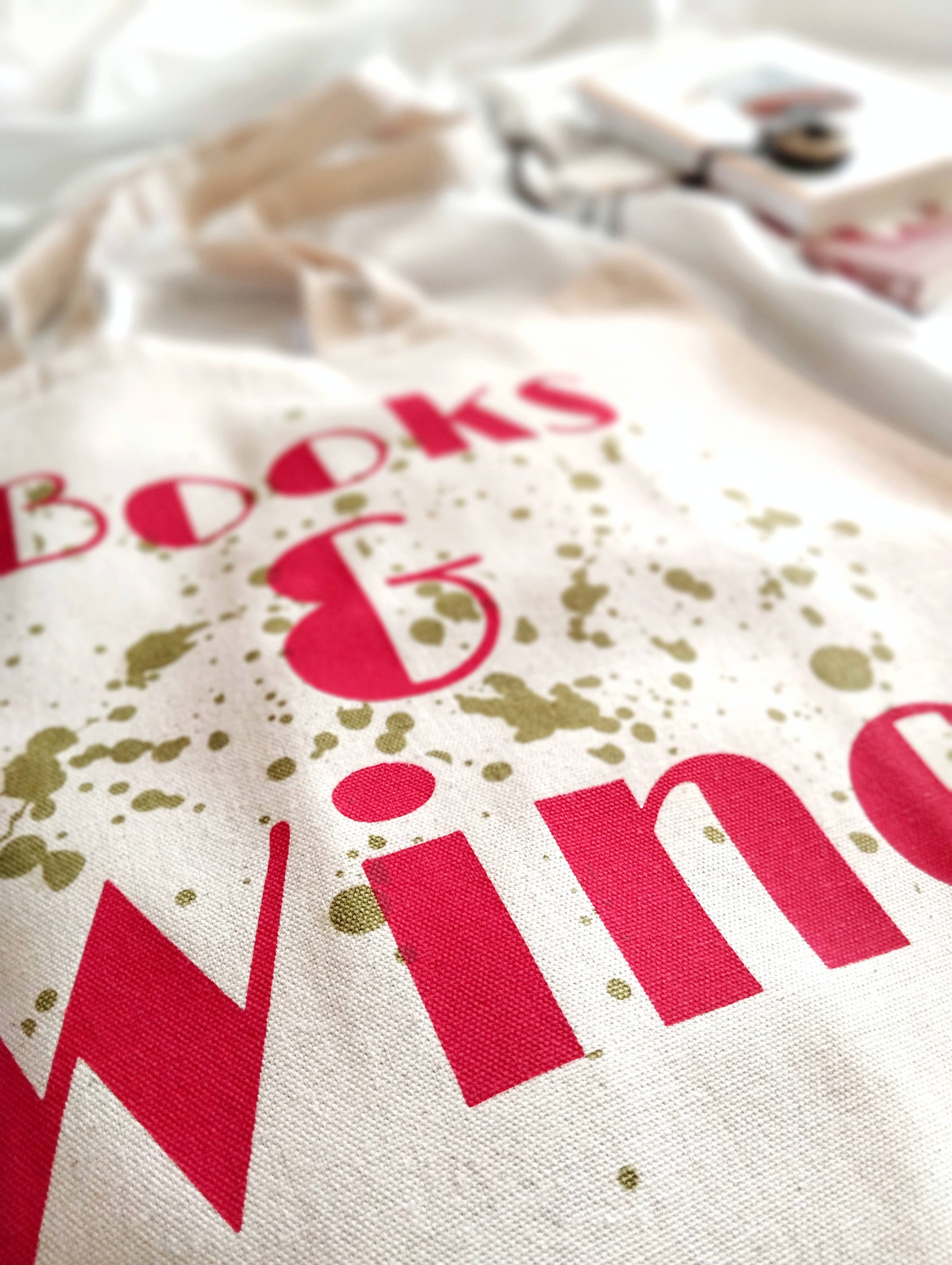 Stofnet / stoftaske “Books & Wine” – sommer, stemning og små hverdagsøjeblikke