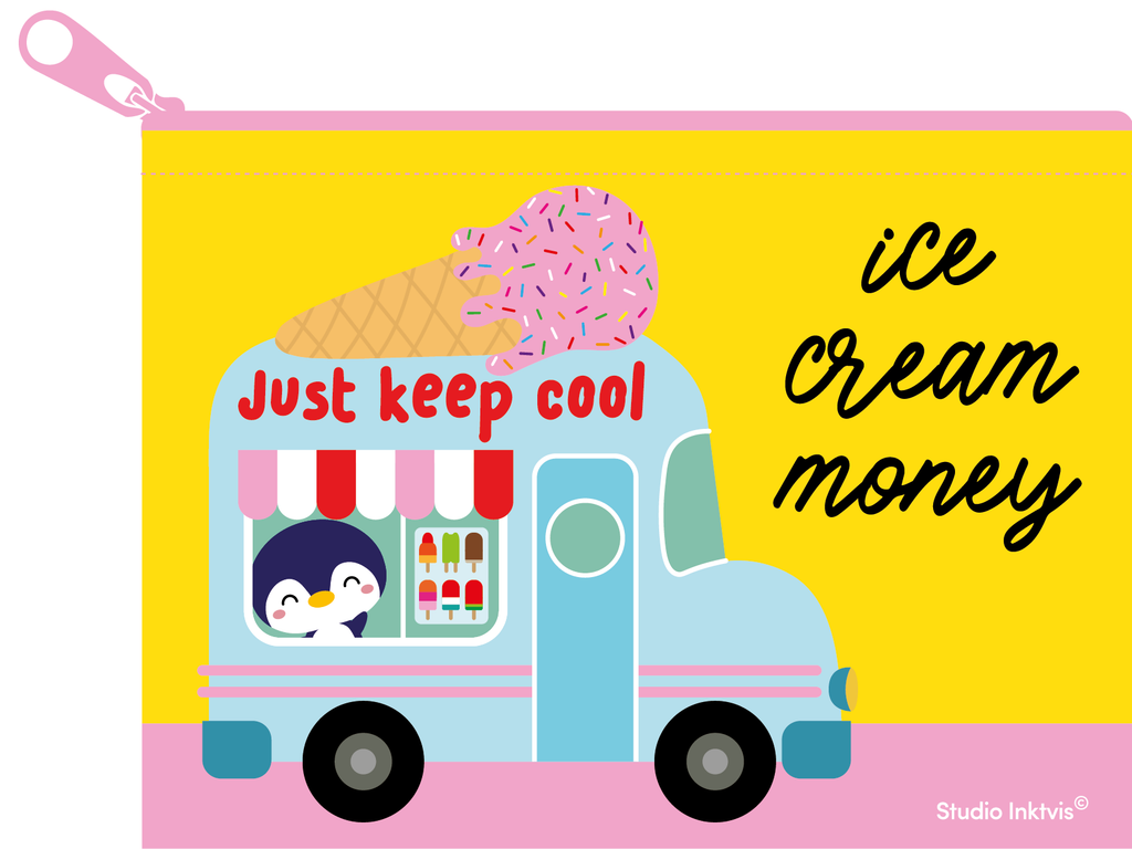Mini pung “Ice Cream Money” – farverig møntpung i genbrugsplast