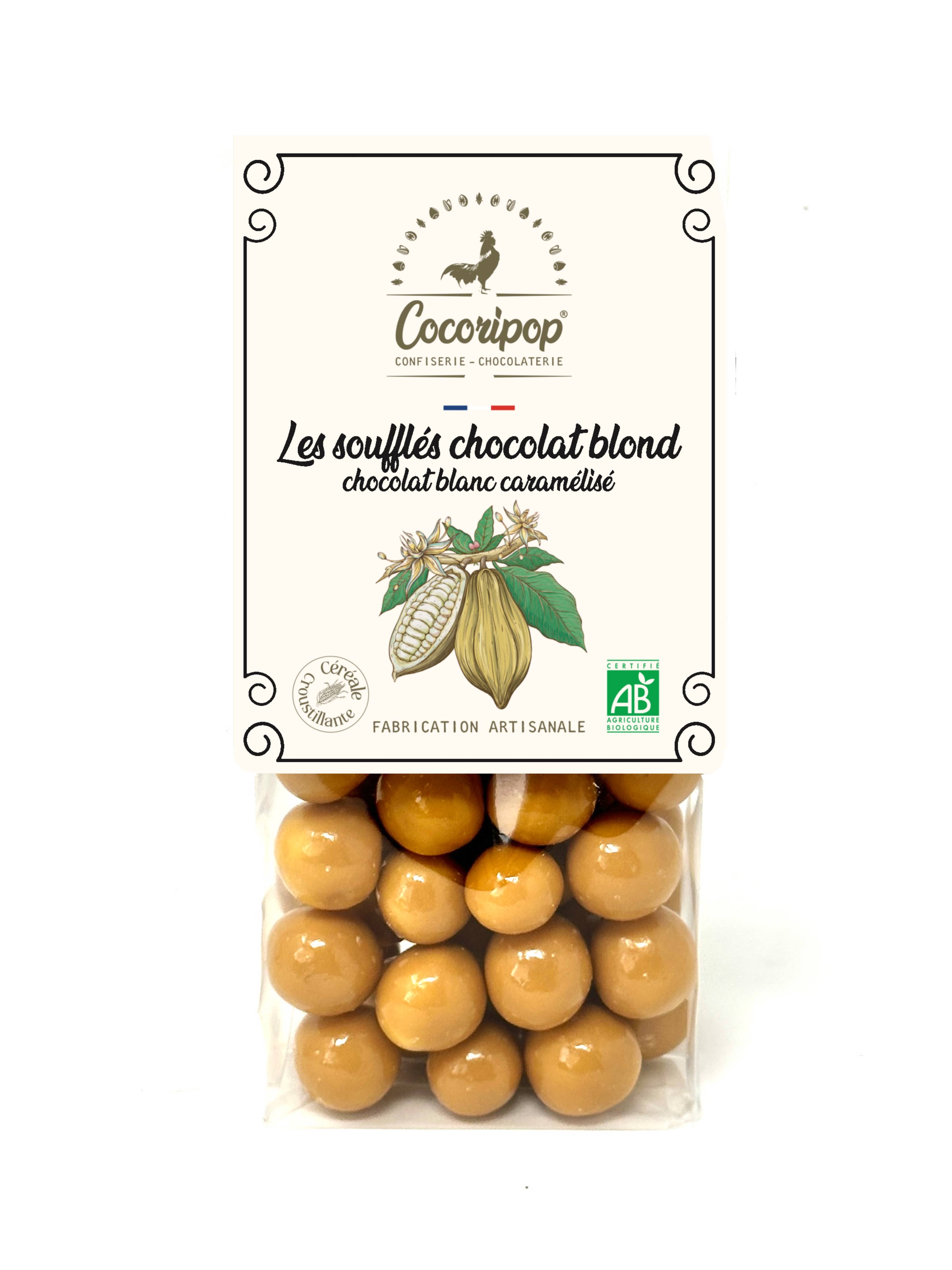 Knasende chokoladekugler med karameliseret hvid chokolade