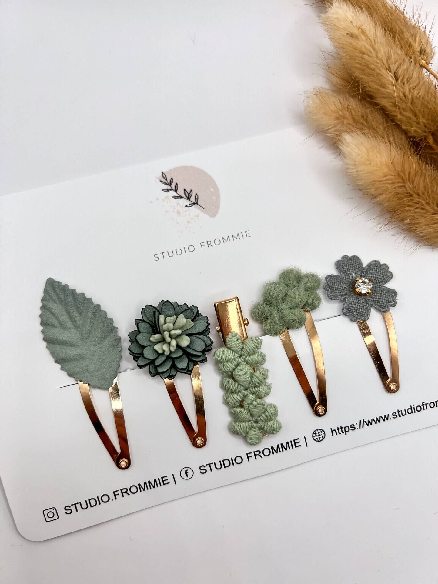 Hårspænder – Grønne blomster & blade 🌿 – Sæt af to