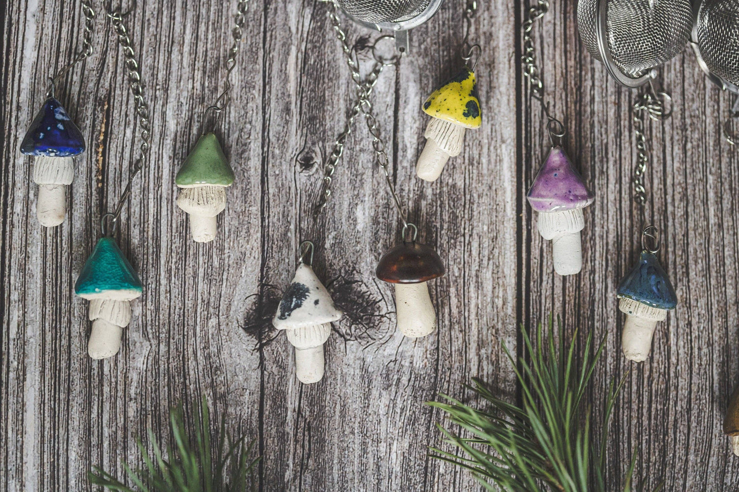 Håndlavet teæg med keramisk blå/gul svamp 🍄‍🟫