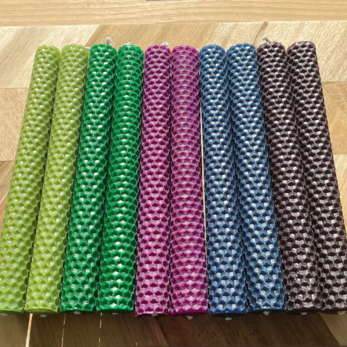 Håndrullet bivoks stagelys 6 stk, flere farver