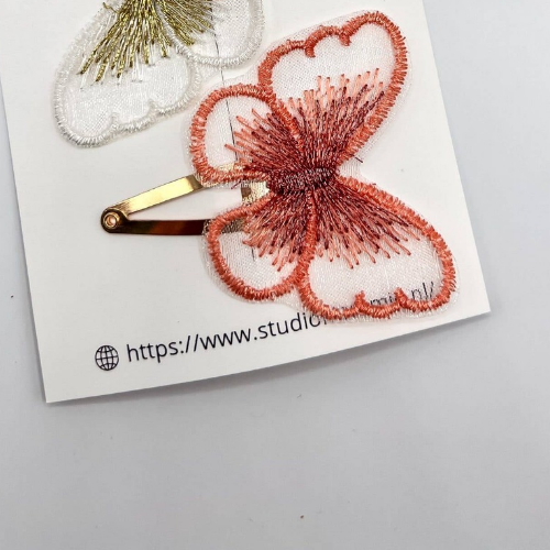 Hårspænder · Sølv med stor lyserød sommerfugl (Sæt med 2)