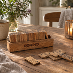 Domino i naturligt mangotræ – klassisk spil med naturlig charme