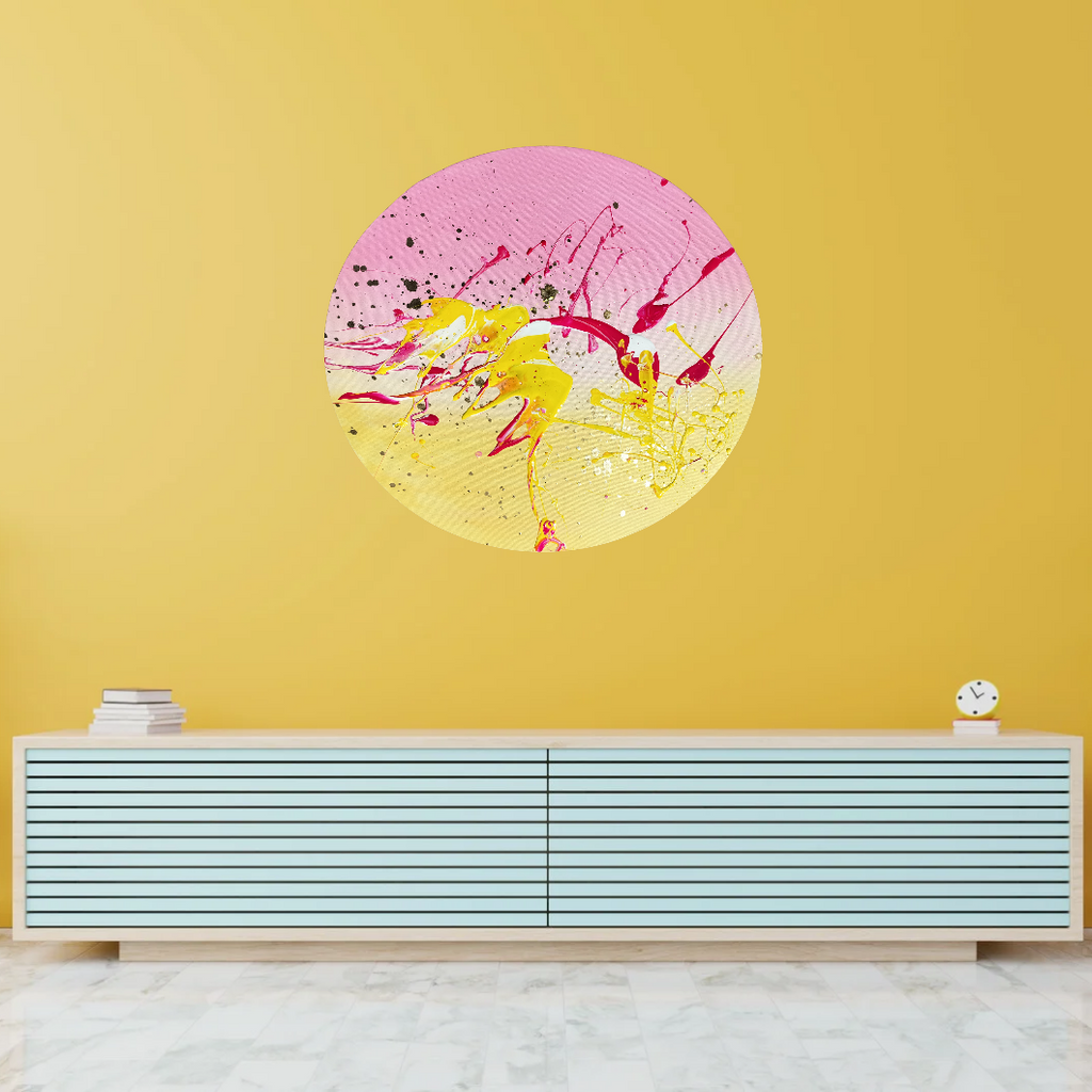 Rundt maleri af CHornbech – Fluid Art i pink og guld