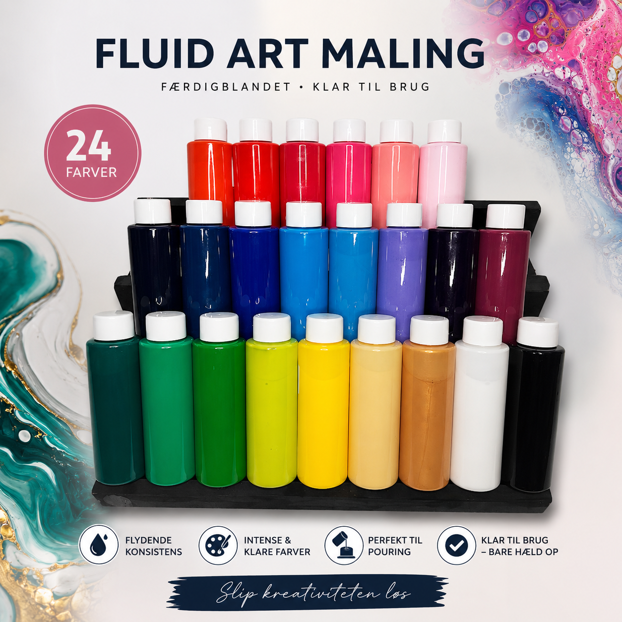 Færdigblandet Fluid Art maling – pouring maling klar til brug