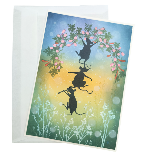 Kort med mus og blomster