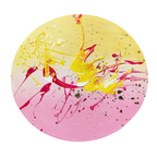 Rundt maleri af CHornbech – Fluid Art i pink og guld