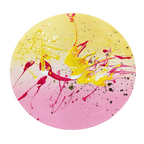 Rundt maleri af CHornbech – Fluid Art i pink og guld