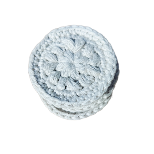 Hæklede bomuldsrondeller, flere farver, stor Ø 7,5cm, 2 stk.